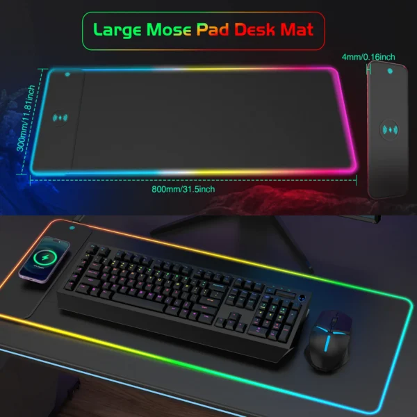 Wireless Charging RGB Luminous Mouse Pad Charger Phone Gaming Mousepad Keyboard Game Table Pad Laptop Mouse Mat Deskpad Mausepad — Wireless