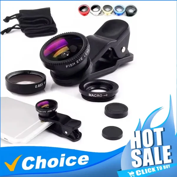 3 in 1 Fisheye Phone Lens Wide Angle Zoom Lens Fish Eye Macro Lenses Camera Kits With Clip Lens On The Phone For All Smart Phone — MAC