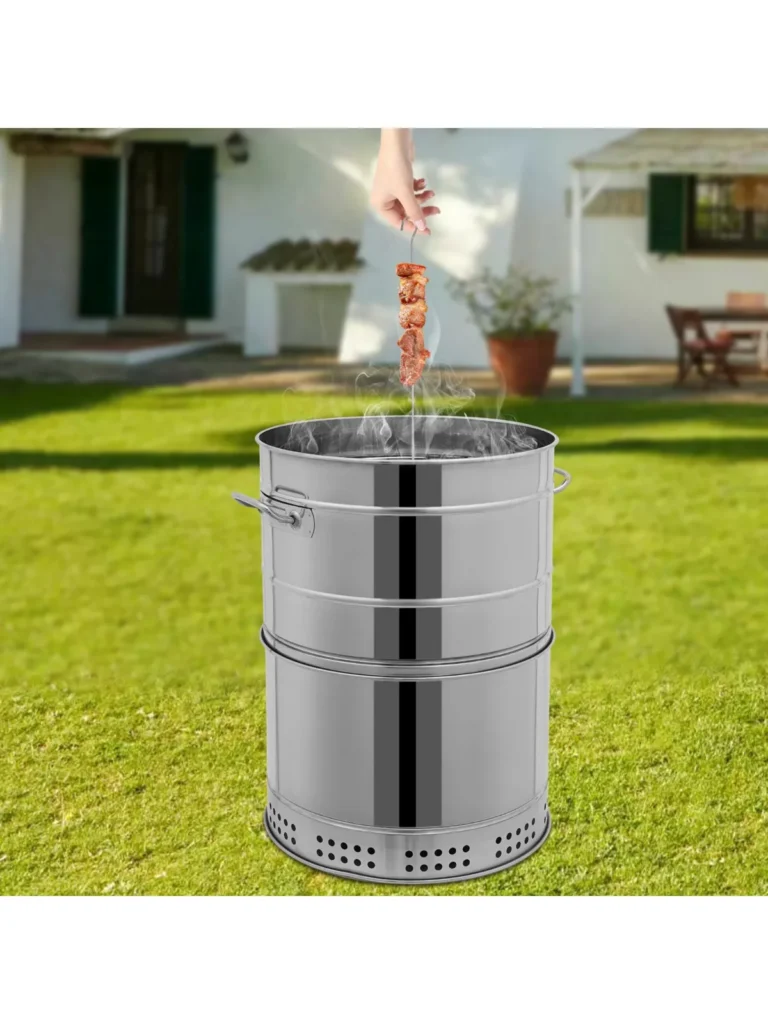 Large Stainless Steel Portable Smokeless Barbecue Charcoal Barrel Grill with Multiple Clips for Camping Picnics Backyard BBQs — Large