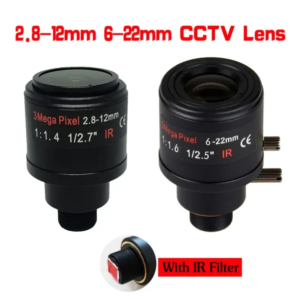 2.8-12mm/6-22mm Varifocal Lens with 650nm IR Filter M12 Mount Manual Focus and Zoom For HD Security IP Camera — Generic