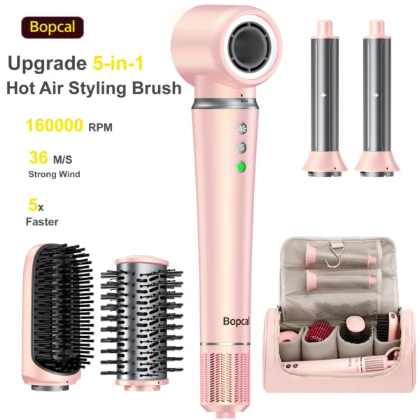 5 in 1 High Speed Hair Dryer,Hot Air Comb Set,Hair Brush,Curling Iron,Hair Straightener Styling Tool, Blow Dryer Gift Box — Generic