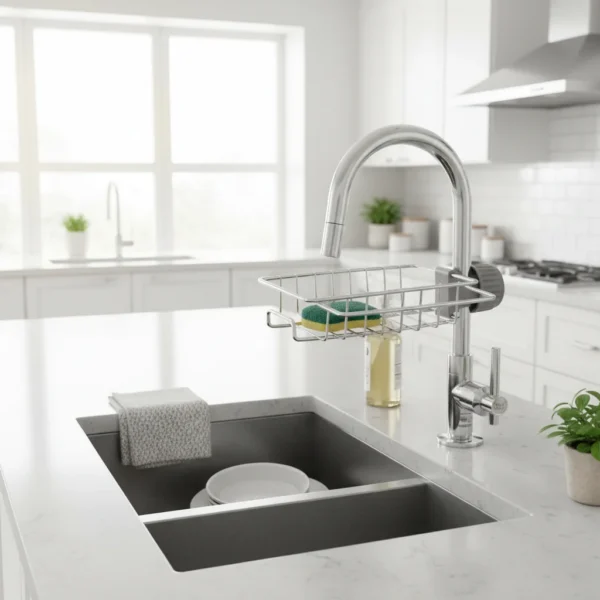 Faucet shelf, kitchen stainless steel sink storage shelf, household sponge cloth, dishwashing draining shelf, hanging basket — Faucet