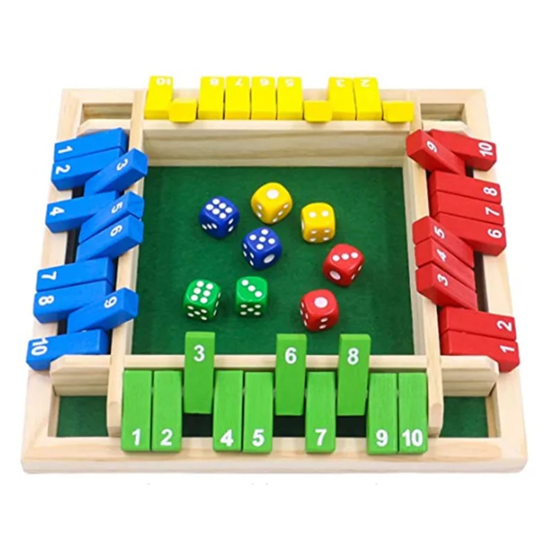 Deluxe Four Sided 10 Numbers Shut The Box Board Game Set Toy Dice Party Club Drinking Games for Adults Families — Deluxe