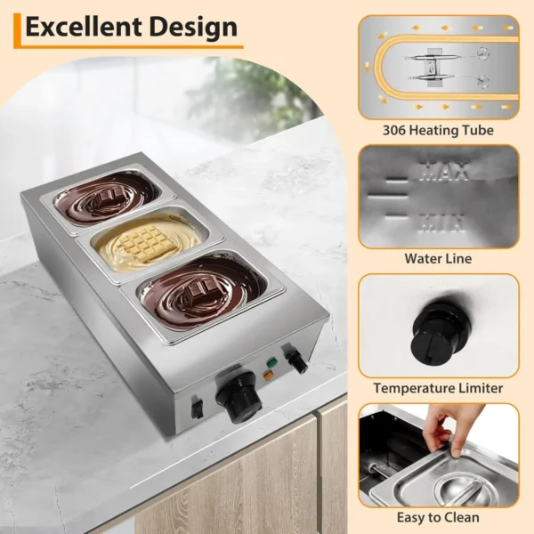 Chocolate Melting Machine, 2/3 Tanks Stainless Steel Chocolate Tempering Machine with Lid,Electric Commercial Food Warmer — Ring