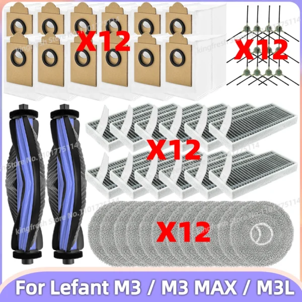 Compatible For ( Lefant M3 / M3 MAX / M3L ) Vacuum Parts Dust Bag Main Roller Side Brush Mop Cloth Filter Dust Bag Accessories — Compatible