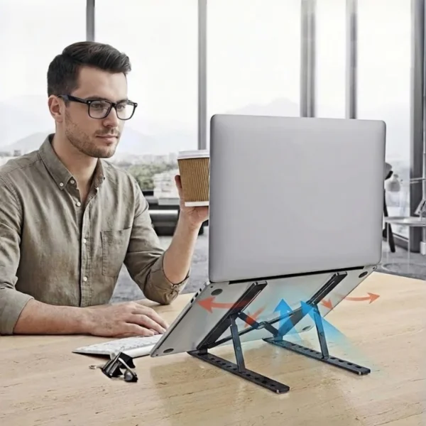 Ergonomic Laptop Stand for Desk, Adjustable & Foldable Laptop Riser, Ventilated Cooling Notebook Holder for 10-15.6” Laptops, — Ergonomic