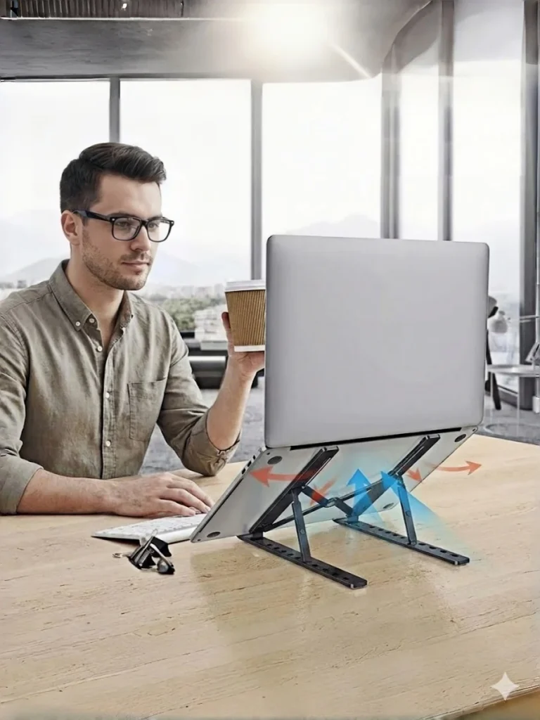 Ergonomic Laptop Stand for Desk, Adjustable & Foldable Laptop Riser, Ventilated Cooling Notebook Holder for 10-15.6” Laptops, — Ergonomic