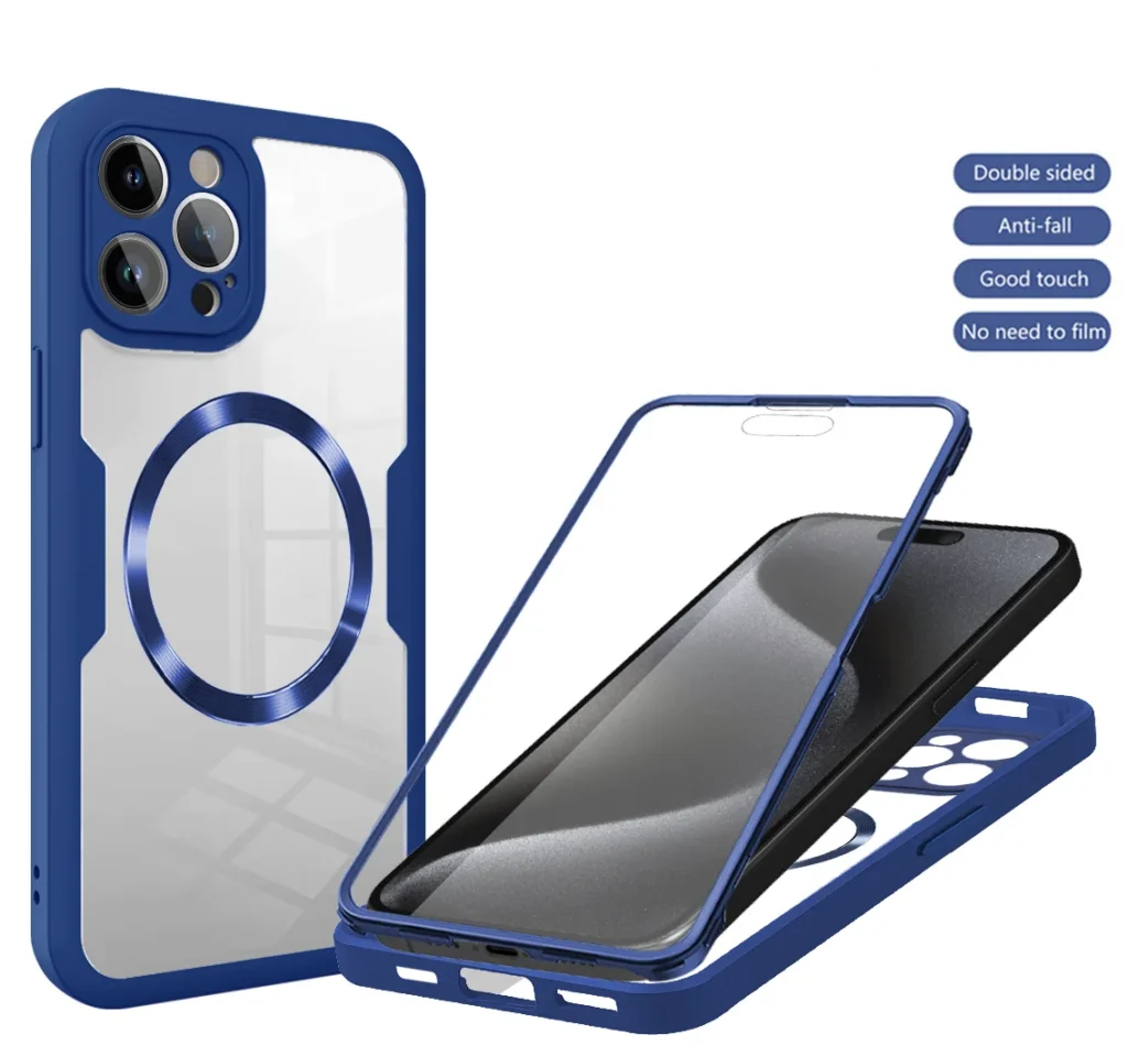 360 Double Sided Full Protection Magnetic Phone Case For iPhone 15 14 12 13 11 Pro Max 16 Plus with Screen Protector Clear Cover — Generic
