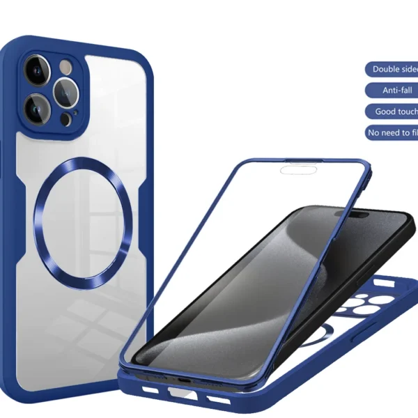 360 Double Sided Full Protection Magnetic Phone Case For iPhone 15 14 12 13 11 Pro Max 16 Plus with Screen Protector Clear Cover — Generic