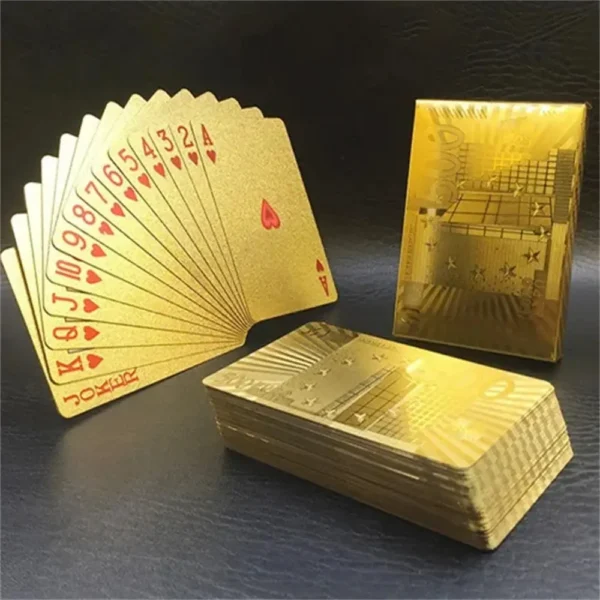 55pcs Golden Playing Entertain Cards Gold Foil Pokers Set Magic Cards 24K Gold Plastic Foil Pokers Durable Waterproof Cards — Generic