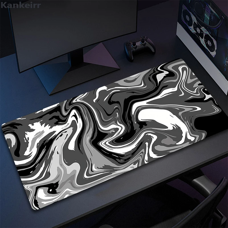 Computer Mouse Pad Strata Liquid Gaming Accessory Mousepad Black White Large Desk Mat Gamer Rubber XXL 50x100 Mause Carpet Run — Computer