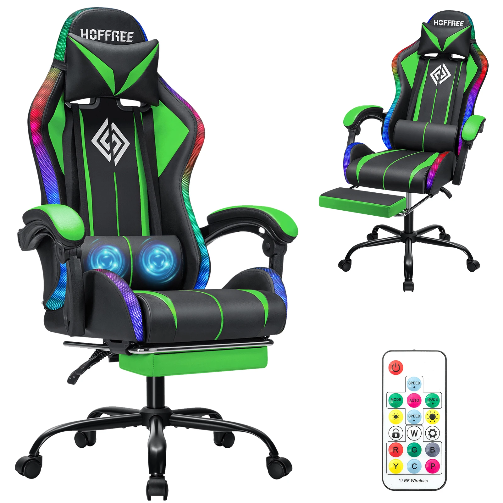 S4acaa1c5df9840ed946347163d00ad87b.webp 350lbs RGB Gaming Chair Massage with LED Lights and Footrest Ergonomic Chair with High Back Lumbar Support for Home Office — Sage