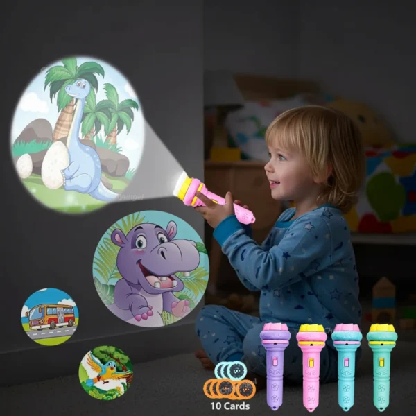 Projector Flashlight for Kids 10 Cards 80 Patterns Bedtime Toys Cartoon Light Educational Toy Gift for Toddler Boys Girls — Projector