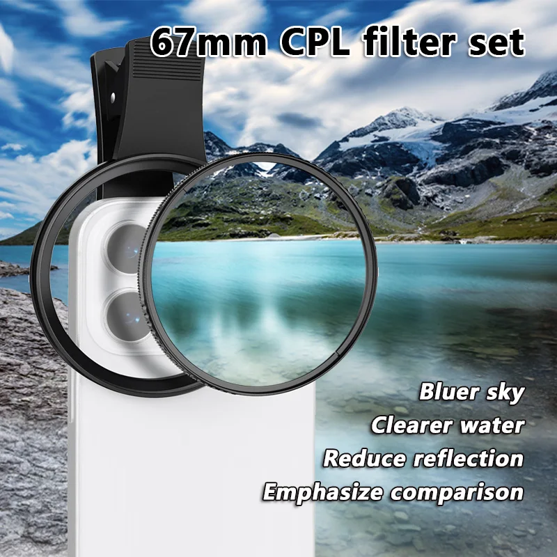 67mm Clip-on CPL Phone Camera Lens Filter Kit Adjustable Lens Circular Polarizer Filter for iPhone/Samsung/Android Photography — Samsung