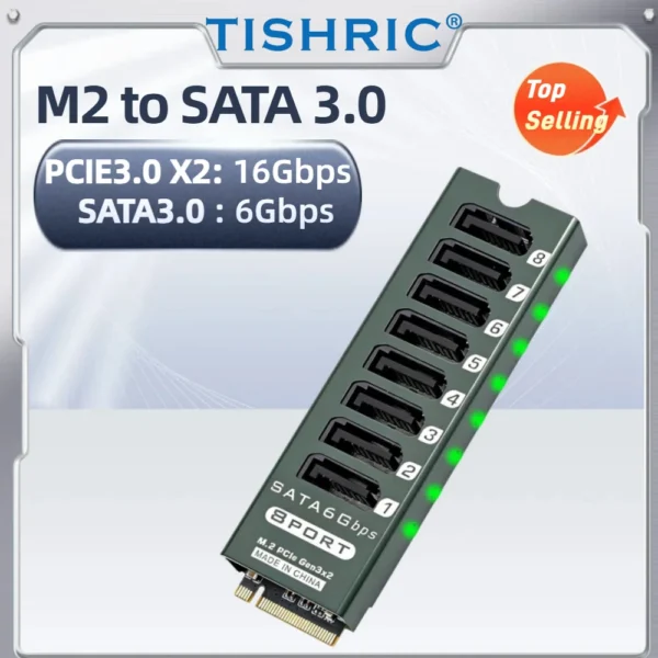 TISHRIC M.2 NVME M Key PCIE 3.0 To SATA 6/8/9 Ports Expansion Card 6Gbps Gen3x2 M2 PCIE3.0 Adapter Riser Card For SATA SSD HDD — TISHRIC