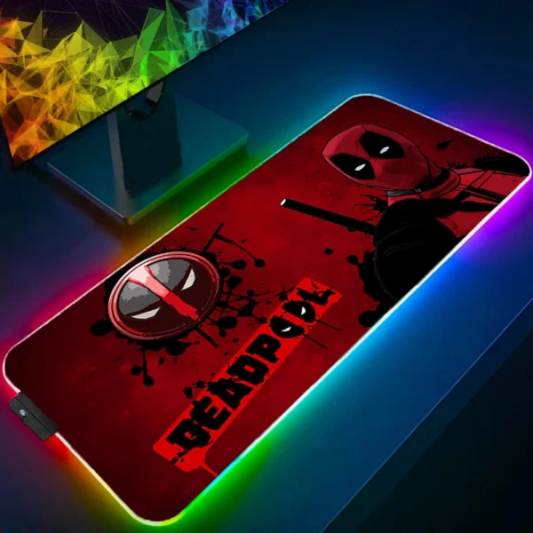 LED Mouse Pad Gaming Backlight Lock Edge Anime Accessories RGB Mousepad Gamer PC Completo Computer D-Deadpools Keyboard Desk Mat — LED