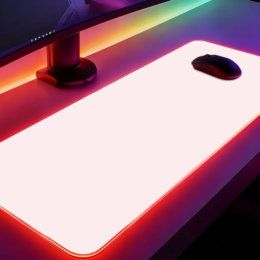 Pink Green Purple Large Solid Minimalist Mouse Pad Gaming LED Table Pads Micro USB Backlit Rubber RGB Desk Mats Desktop XXL — Pink