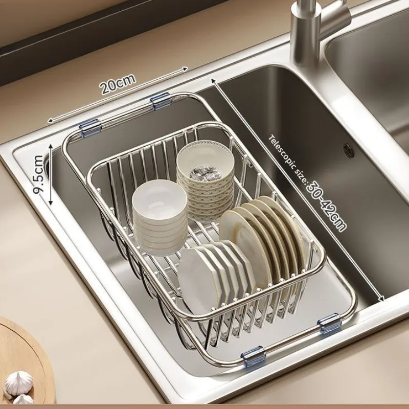 Expandable Stainless Steel Sink Drain Basket with Slot Design for Dish Washing Vegetable Cleaning and Kitchen Storage Use — Expandable