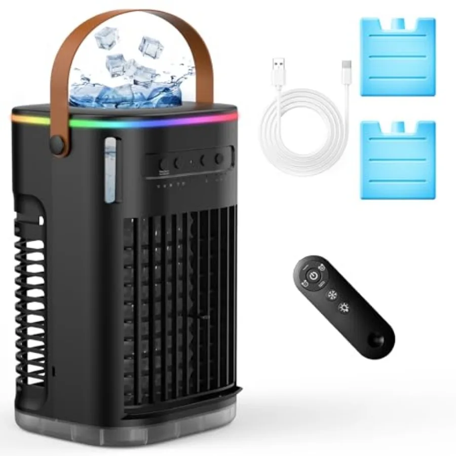 Upgraded 5 IN 1 Small Portable Air Conditioner, 2 Spray Ports, 1200ml Water Tank, Cooling Fan with 7 LIghts — Upgraded