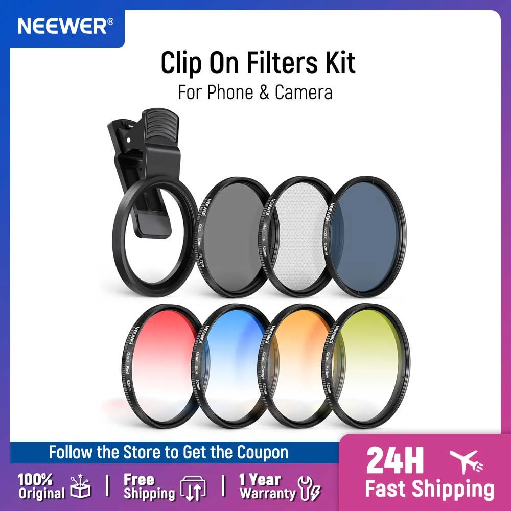NEEWER ND32 ND Filter Kit for Phone & Camera, CPL,4 Graduated Color Filter, 52-55mm Adapter Ring, Phone Lens Clip For iPhone — Ring