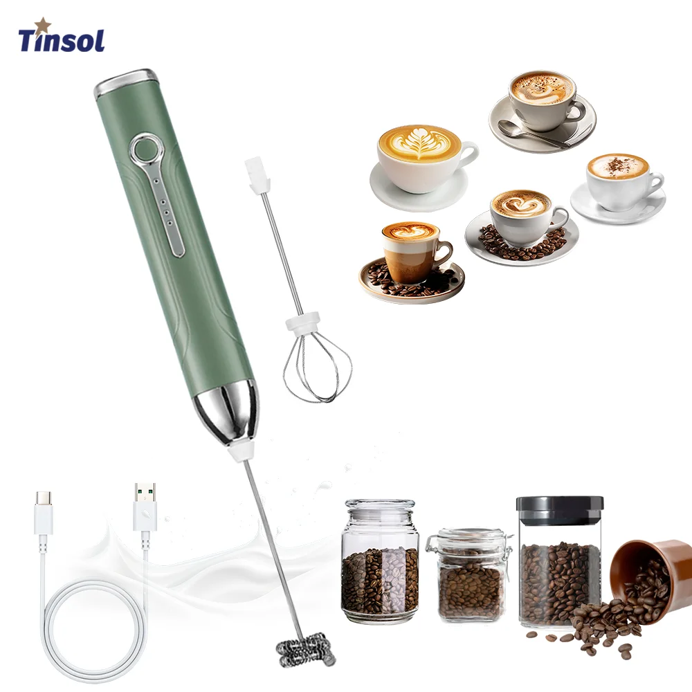 Wireless Type-C Rechargeable 3-speed Mini Handheld Milk Frother Coffee Frother Portable Kitchen Cooking Tools Whisk Foam Blender — Wireless