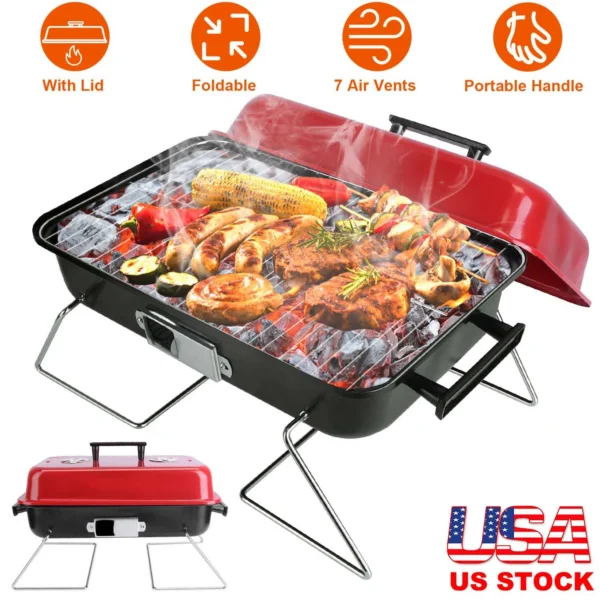 Portable Charcoal BBQ Grill Folding Tabletop Smoker for Outdoor Camping Picnic Backyard Cooking US Local Delivery Fast Ship — Portable