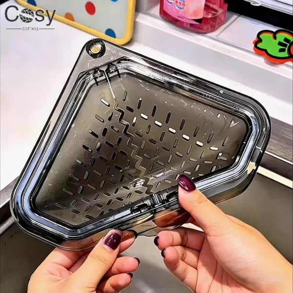 Triangle Kitchen Drainer Basket with Holes - Transparent Plastic Dish Drying Rack for Sink, Countertop & Dishwasher Safe Storage — Triangle