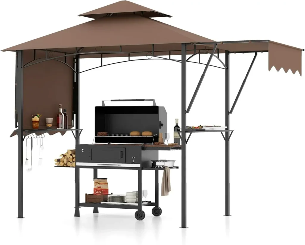 13x5 Ft Grill Gazebo with Dual Side Awnings, 2-Tier Barbecue Gazebo with 2 Shelves, 7 Hooks, Adjustable Shadow, Outdoor Grill — Generic