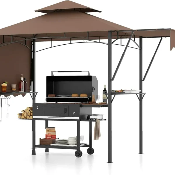13x5 Ft Grill Gazebo with Dual Side Awnings, 2-Tier Barbecue Gazebo with 2 Shelves, 7 Hooks, Adjustable Shadow, Outdoor Grill — Generic