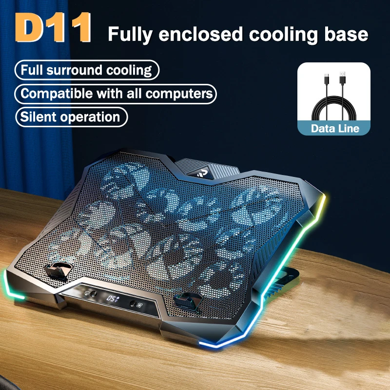D11 Mute Gaming Laptop Cooler Base with RGB Foldable Adjustable Heat Dissipation Stand Support 12-18'' Notebook Cooling Bracket — D11
