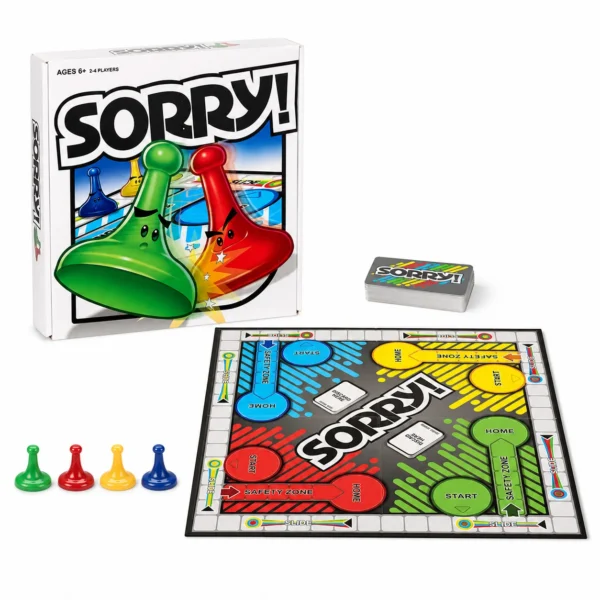 Sorry English Version Classic Board Game for 2-4 Players with Board Cards Color Pawns Family Party Toy Ages 6+ — Sorry