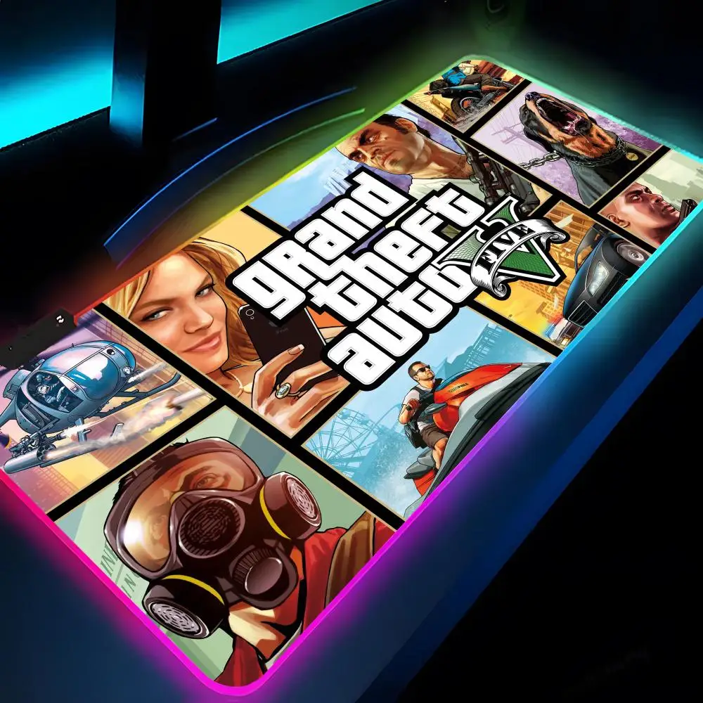 Grand Theft Auto GTA Mouse Pad Rgb Xxl Laptop Mat Gaming Mousepad Backlit Keyboard Gamer Girl Table Pads Desk — Grand