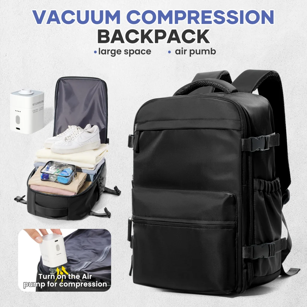 Vacuum Backpack Travel Bag for Men Large Capacity Backpack Business Laptop Backpack Women Men Expandable Backpack School Bag — Vacuum