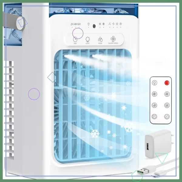 Personal Mini Air Cooler with Remote, 4 Speeds, Timer, Night Light for Room Office — Personal