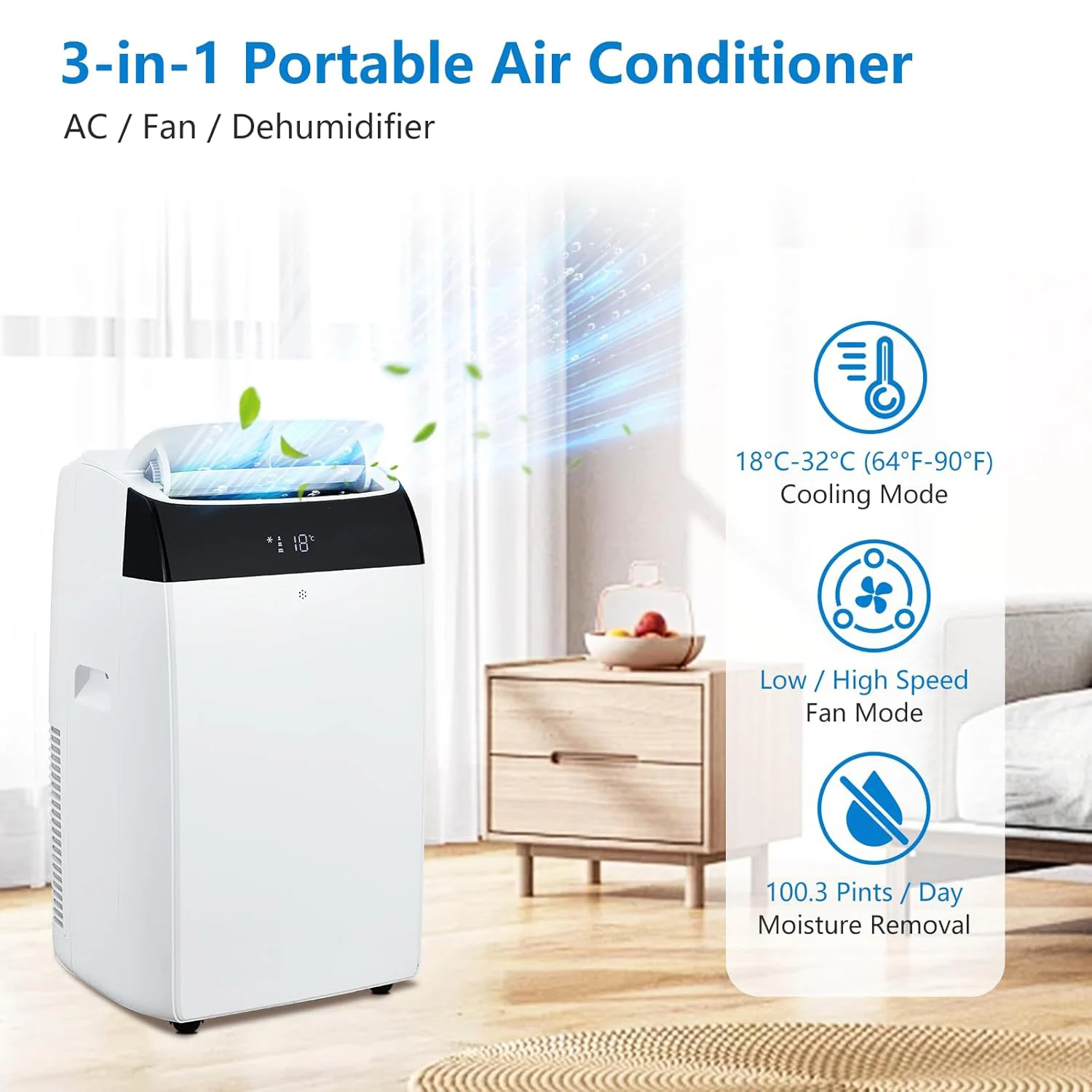 S66c11465e0b84b9aa14e0c587b84a925N-1.webp 14000 BTU Portable Air Conditioners, 3-In-1 Free Standing Cooling AC Unit With Fan, Dehumidifier, Remote Control, Sleep Mode — Generic