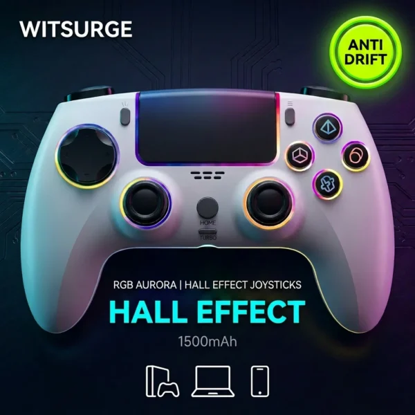 WITSURGE Hall Effect PS5 Controller,Wireless Anti-Drift Gamepad,Dual Hall Joysticks&Triggers,Macro Back Buttons,1500mAh, RGB — MAC
