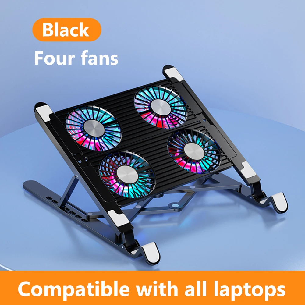Laptop Cooling Pad with 2/4 Fans Foldable Laptop Cooling Fan RGB Silent Portable Laptop Holder 7 Height for 11-17.3 Inch Laptops — Laptop