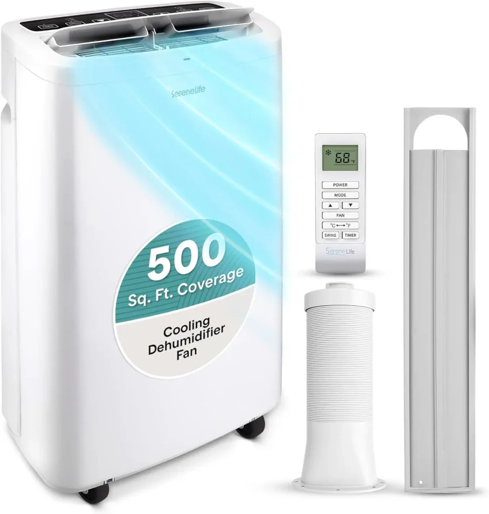 Portable Air Conditioner 14,000 BTU with Dehumidifier for Rooms Up to 650 sq ft – Remote Control & Window Exhaust Kit — Portable
