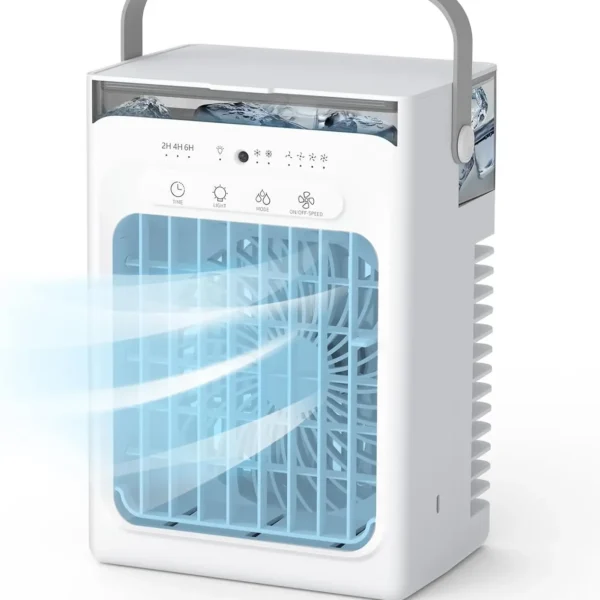 Portable Air Conditioner with 4 Speeds, 3-in-1 Cooling Fan, 1000ml Water Tank, Timer, USB Power for Bedroom Office Desk — Portable