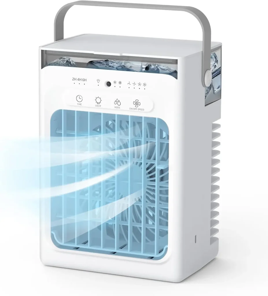 Portable Air Conditioner with 4 Speeds, 3-in-1 Cooling Fan, 1000ml Water Tank, Timer, USB Power for Bedroom Office Desk — Portable