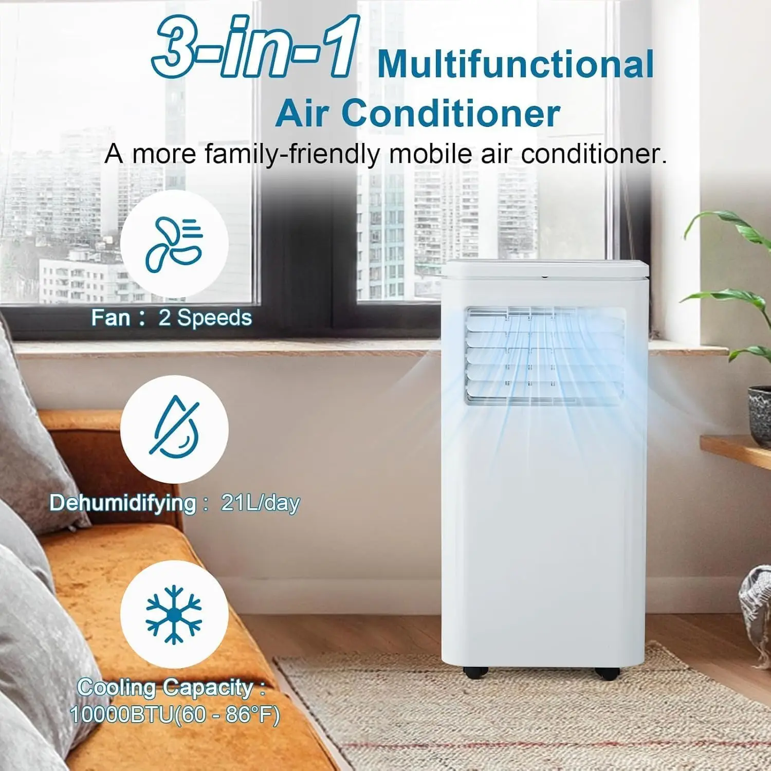 S71018e8172124148b290d060183e1478U.webp 10,000 BTU Portable Air Conditioner - 3-in-1 Cooling, Dehumidifying & Fan Ultra-Quiet Indoor AC Unit, Remote Control for Bedroom — Generic
