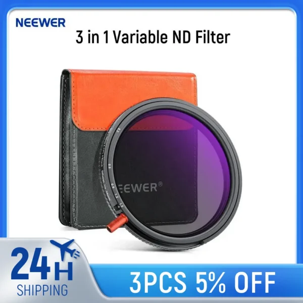 NEEWER 3 in 1 Variable ND Filter + CPL + Black Diffusion 1/4, ND2-32 , Camera Lens Neutral Density Circular Polarizing HD Glass — NEEWER