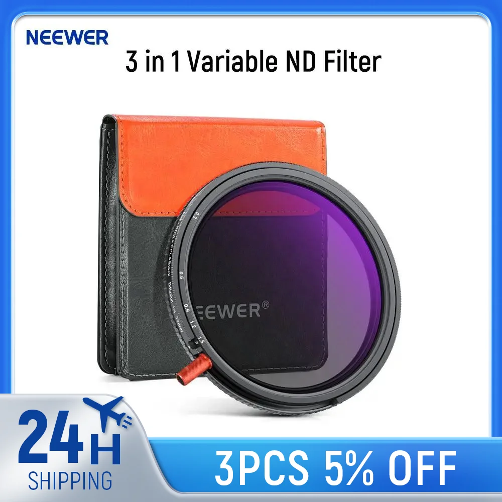 NEEWER 3 in 1 Variable ND Filter + CPL + Black Diffusion 1/4, ND2-32 , Camera Lens Neutral Density Circular Polarizing HD Glass — NEEWER