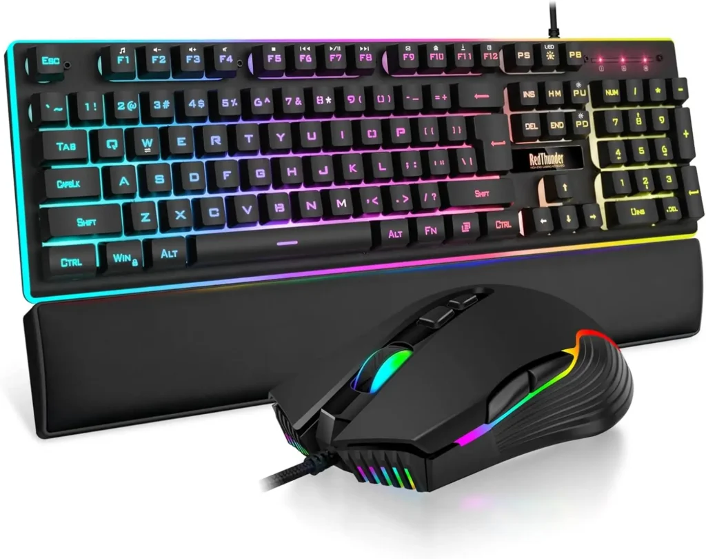 RGB Backlit Gaming Keyboard & Mouse Combo, 7D 7200 DPI, Anti-Ghosting, Wrist Rest Included — RGB