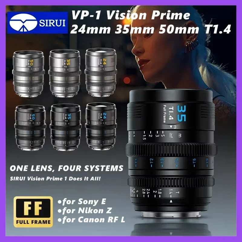 SIRUI VP-1 Vision Prime 1 T1.4 Full Frame Cine Lens 24mm, 35mm, 50mm MF Cinema Lens with Pre-Installed E Mount FOR RF/Z/L — SIRUI
