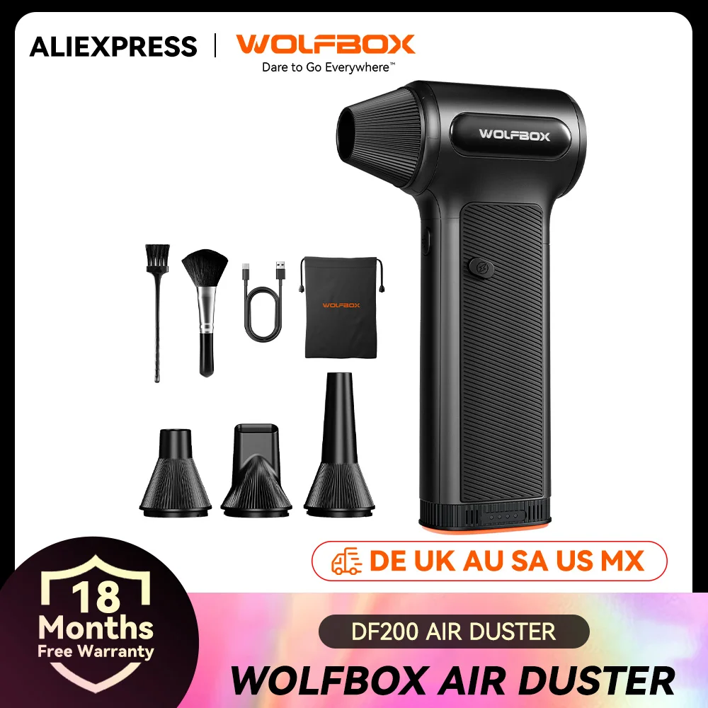 WOLFBOX DF200 Electric Powerful Fan Duster Wireless Air Blower Air Duster 3-Speed Adjustable Portable Fan for Car/Home/Outdoor — WOLFBOX