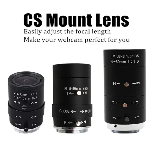 ELP 3MP Manual Optical Zoom Security Camera Lens No IR Filter CS 2.8-12/5-50/6-60mm Varifocal CCTV Lens for Surveillance Webcam — ELP
