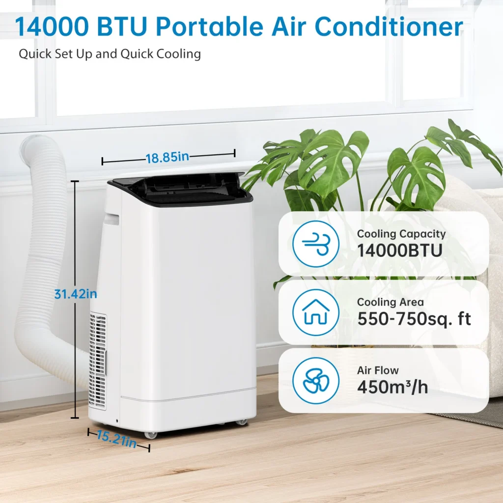 14000 BTU Portable Air Conditioner 3-in-1 Mobile Room Cooler Dehumidifier Fan Quiet Sleep Mode Window Kit 700 Sq.Ft — Generic
