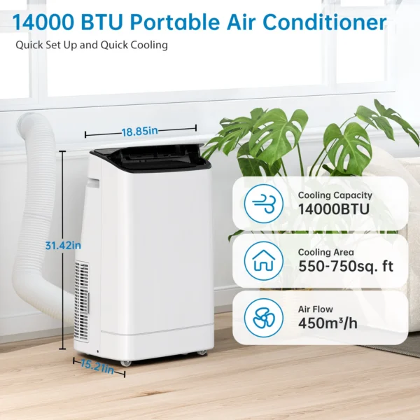 14000 BTU Portable Air Conditioner 3-in-1 Mobile Room Cooler Dehumidifier Fan Quiet Sleep Mode Window Kit 700 Sq.Ft — Generic