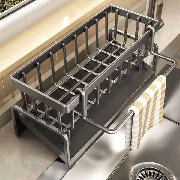 Stainless Steel Self-draining Sponge Holder ,Kitchen Sink Shelf Soap Sponge Holder Dishcloth Towel Rack filter basket — Stainless